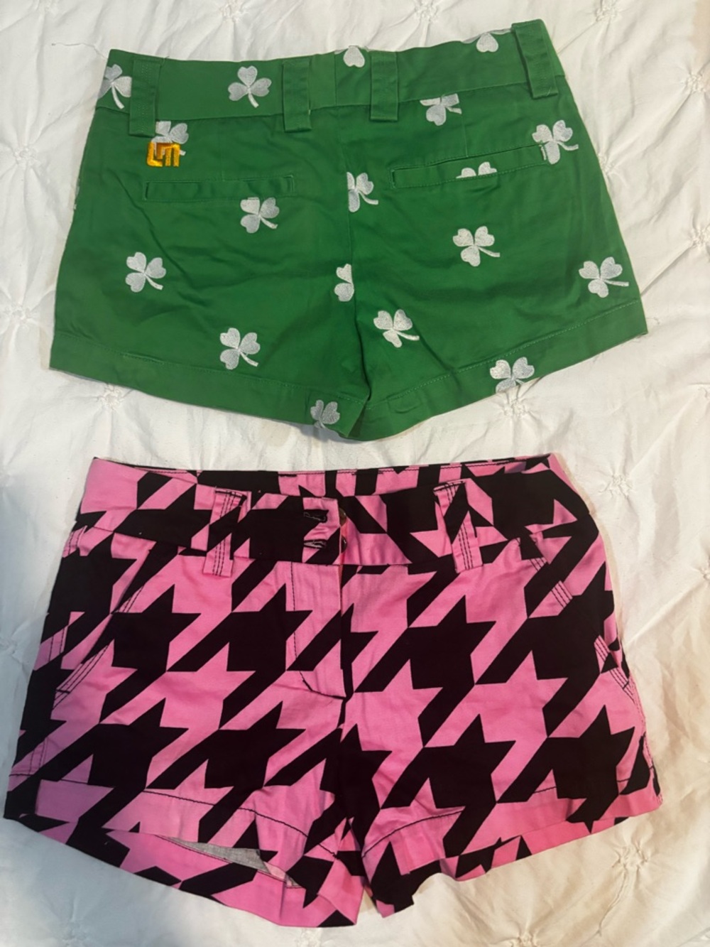 Loudmouth Women's Green Shamrock & Pink Black Houndstooth Shorts (Pair)